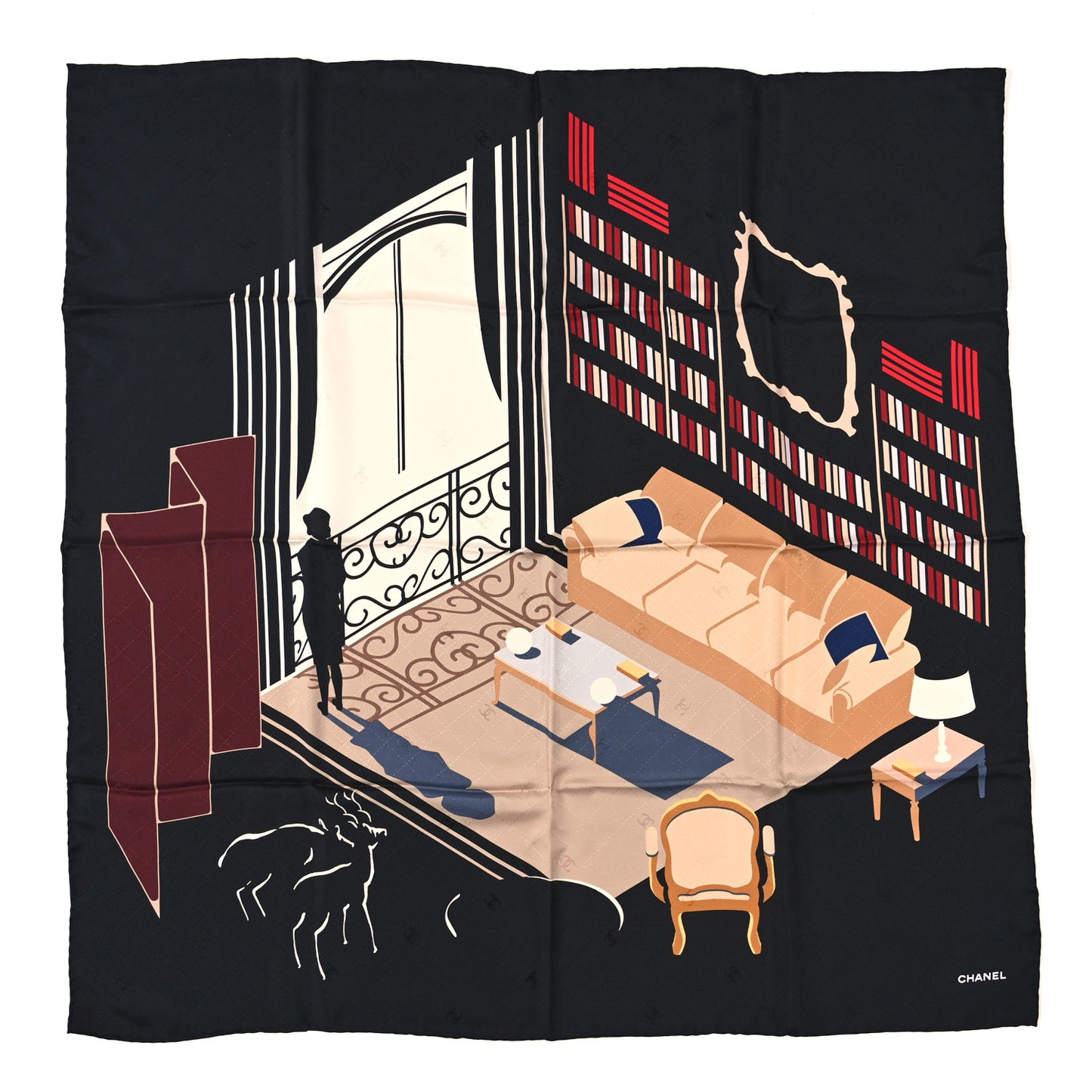 Silk Apartment Square Scarf Black Multicolor