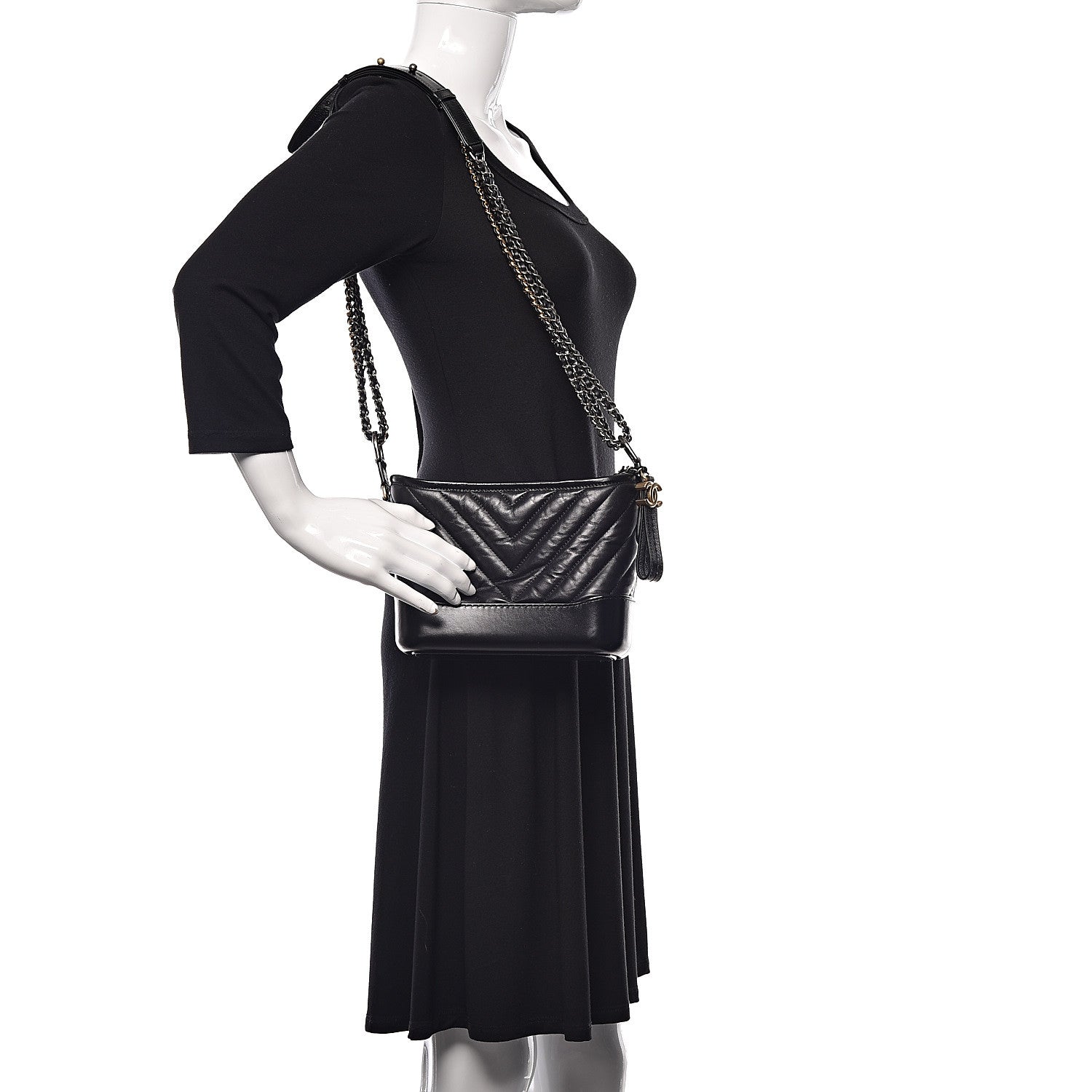 Chanel Aged Calfskin Chevron Quilted Small Gabrielle Hobo Black 2 of 12