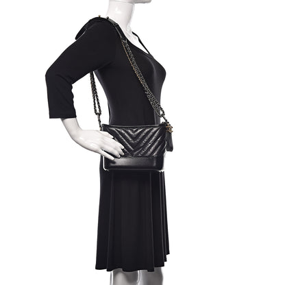 Chanel Aged Calfskin Chevron Quilted Small Gabrielle Hobo Black 2 of 12