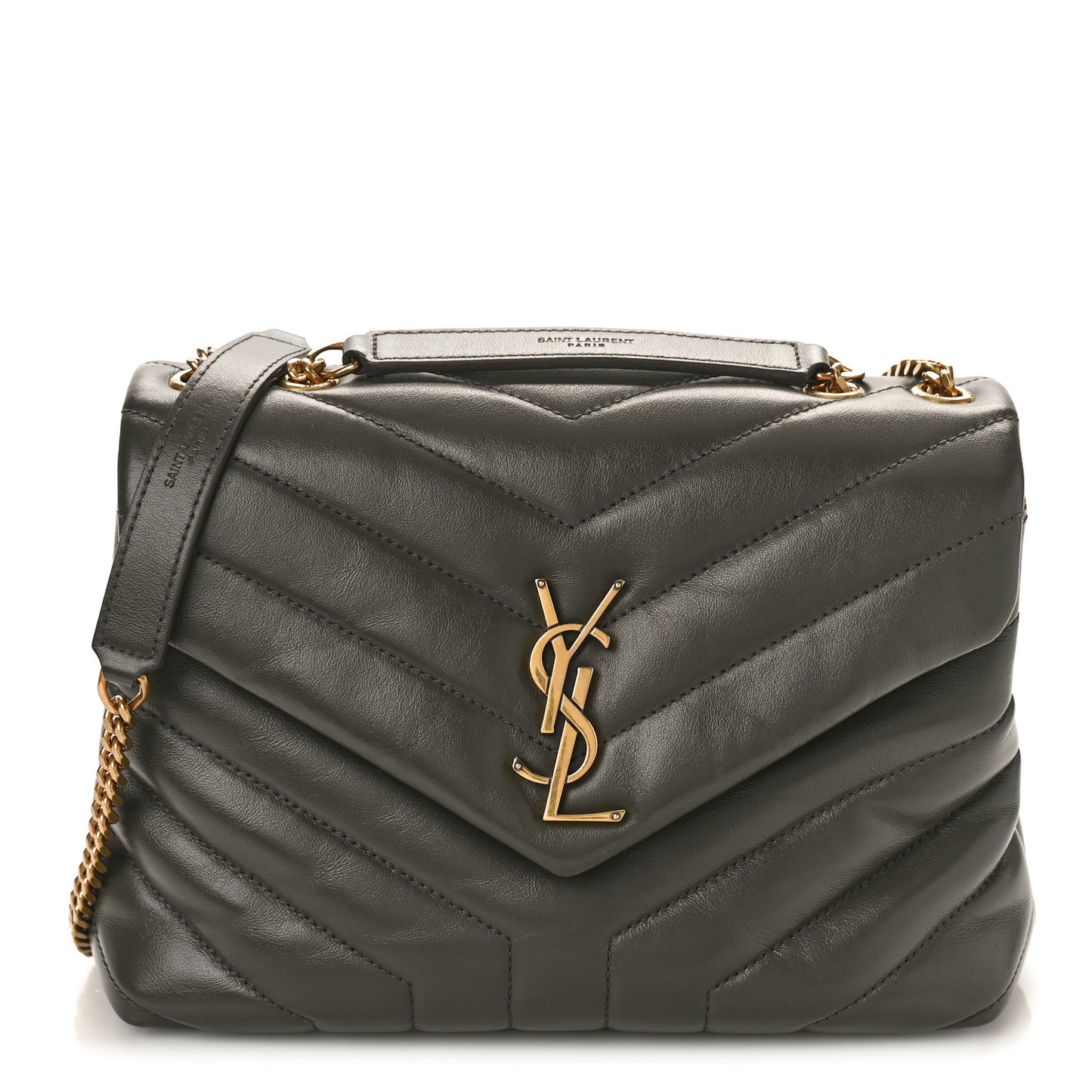 Calfskin Y Quilted Monogram Small Loulou Chain Satchel Grey Khaki