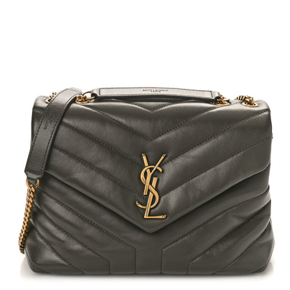 Saint Laurent Calfskin Y Quilted Monogram Small Loulou Chain Satchel Grey Khaki 1 of 8