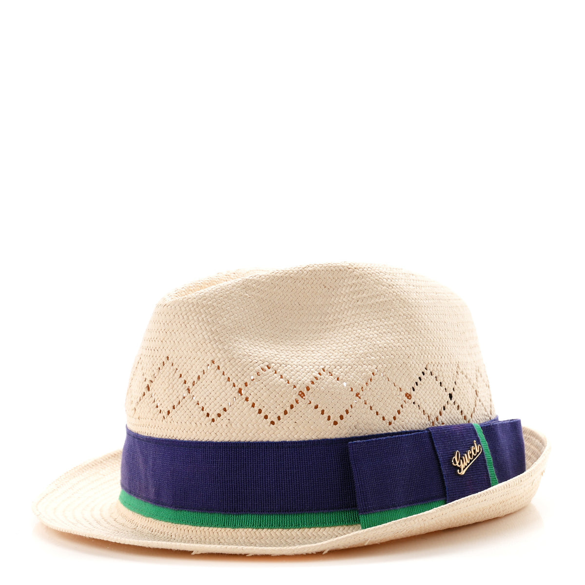 Straw Web Fedora Hat M Blue Green