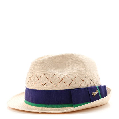 Gucci Straw Web Fedora Hat M Blue Green 1 of 8