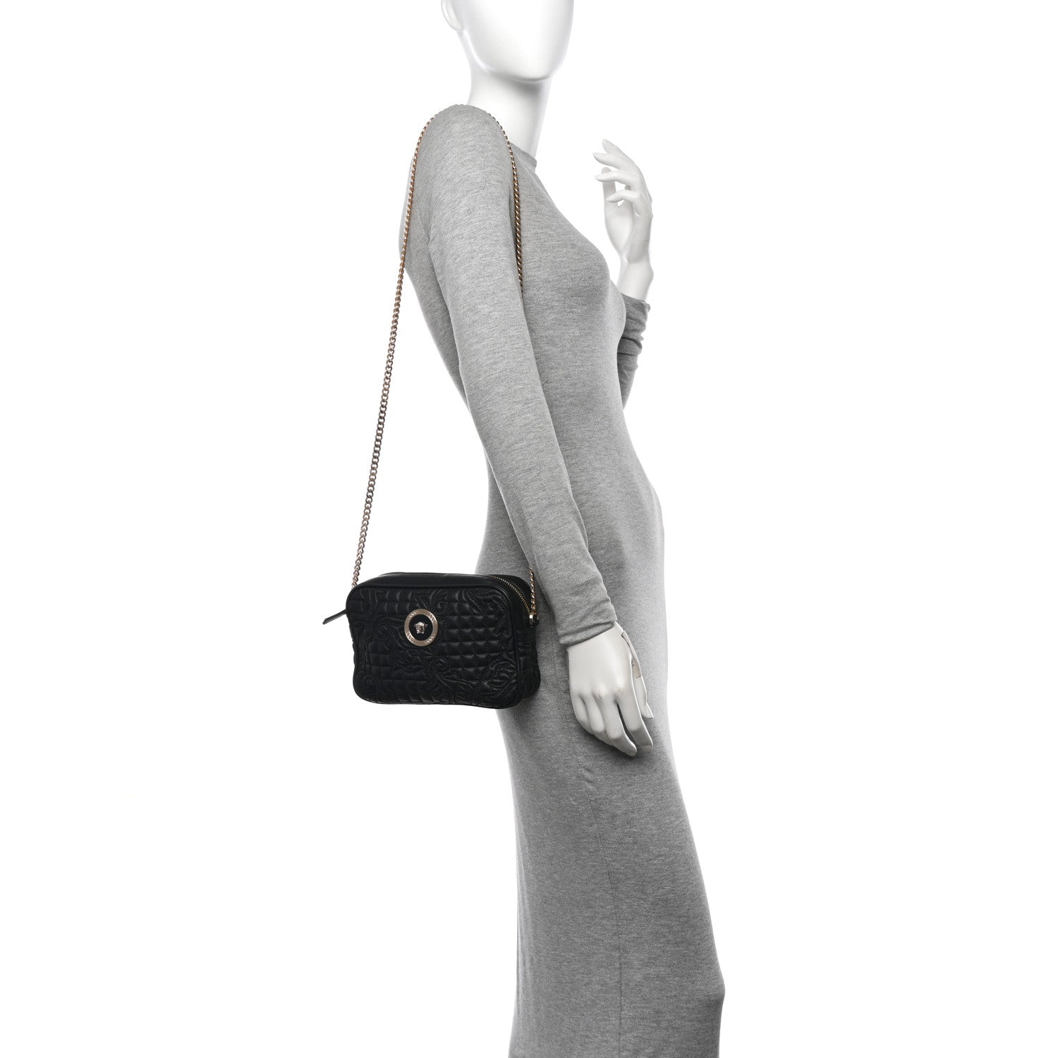 Versace Nappa Barocco Quilted Vanitas Medea Chain Camera Crossbody Black 2 of 10
