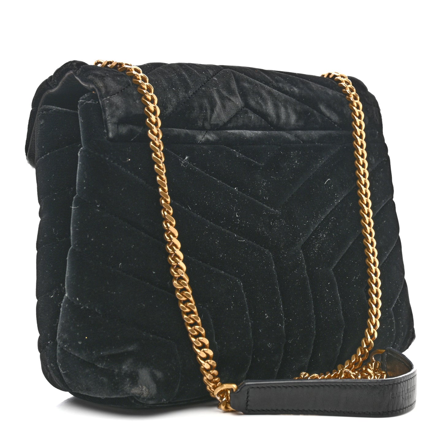 Velvet Y Quilted Monogram Small Loulou Chain Satchel Black