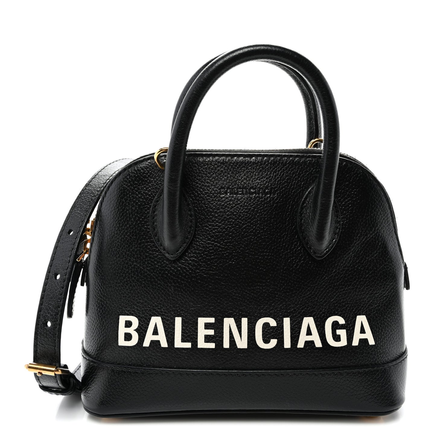 Signature Grained Calfskin Logo XXS Ville Top Handle Bag Black White