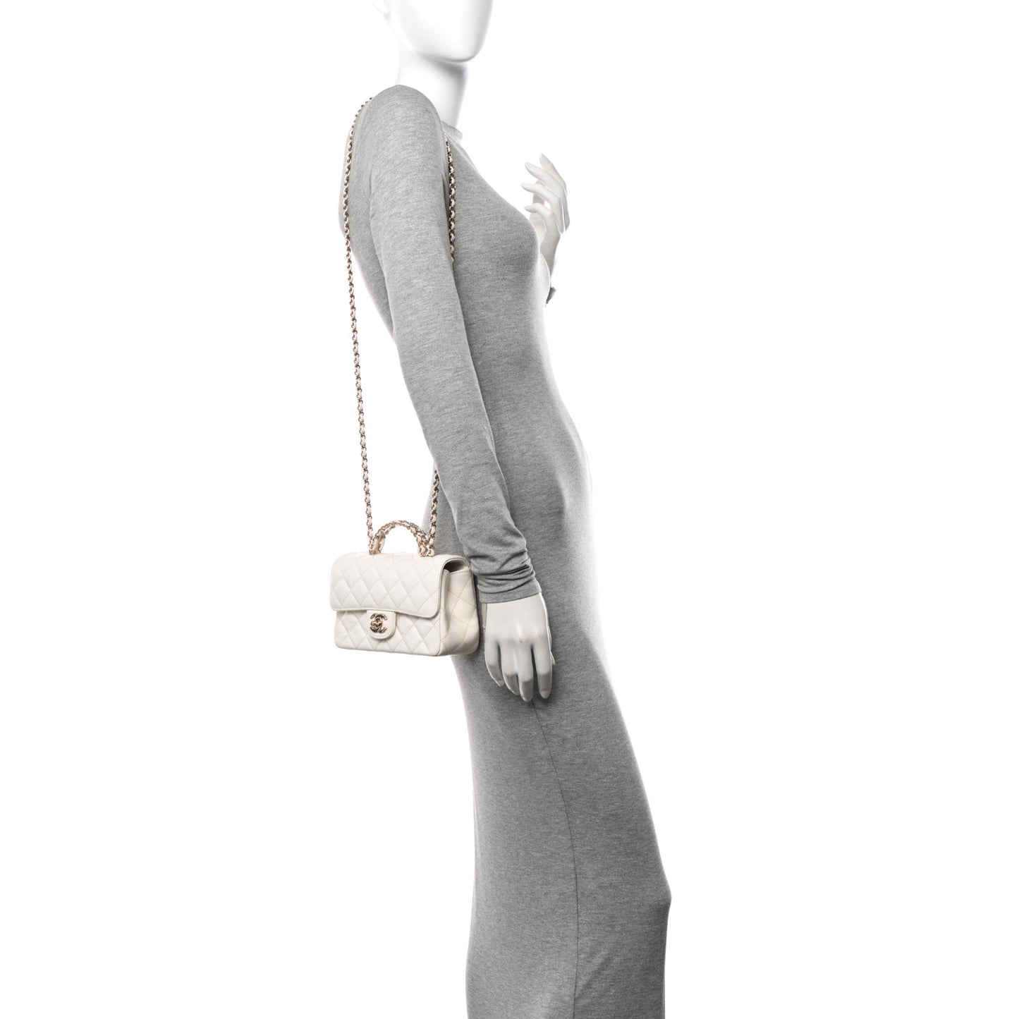 Lambskin Quilted Mini Crystal Top Handle Rectangular Flap White