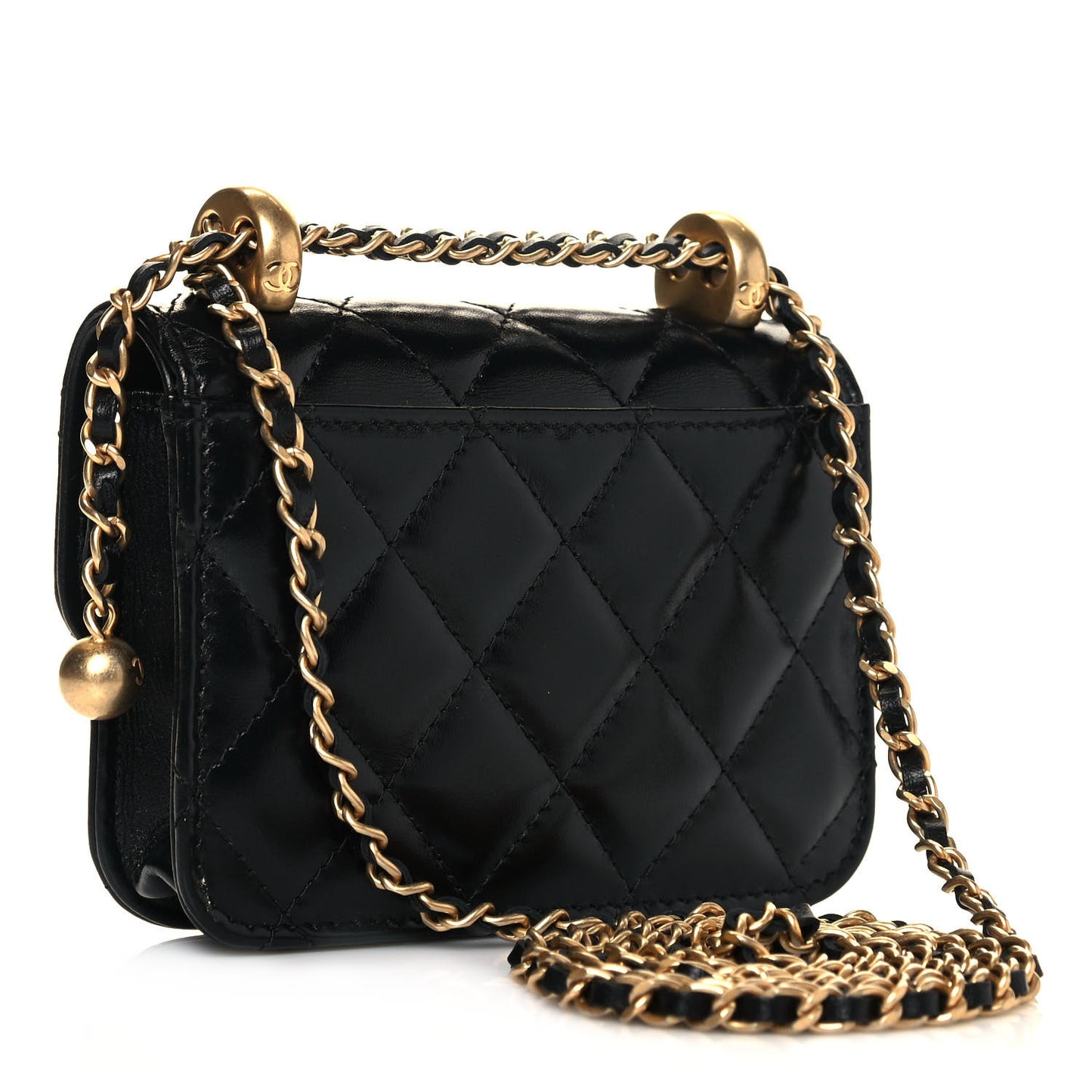Calfskin Quilted Perfect Fit Coin Purse With Chain Black