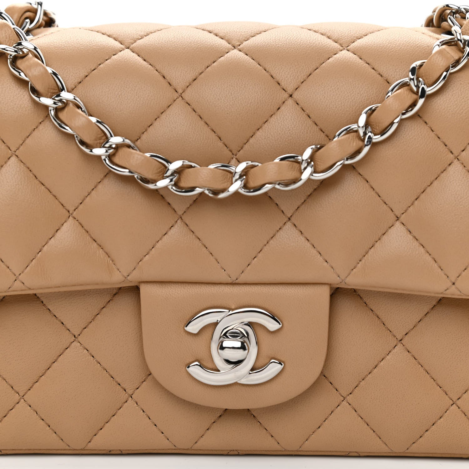 Chanel Lambskin Quilted Mini Rectangular Flap Beige 8 of 10