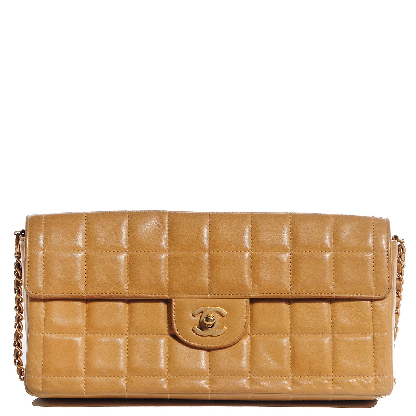 Lambskin East West Chocolate Bar Flap Beige