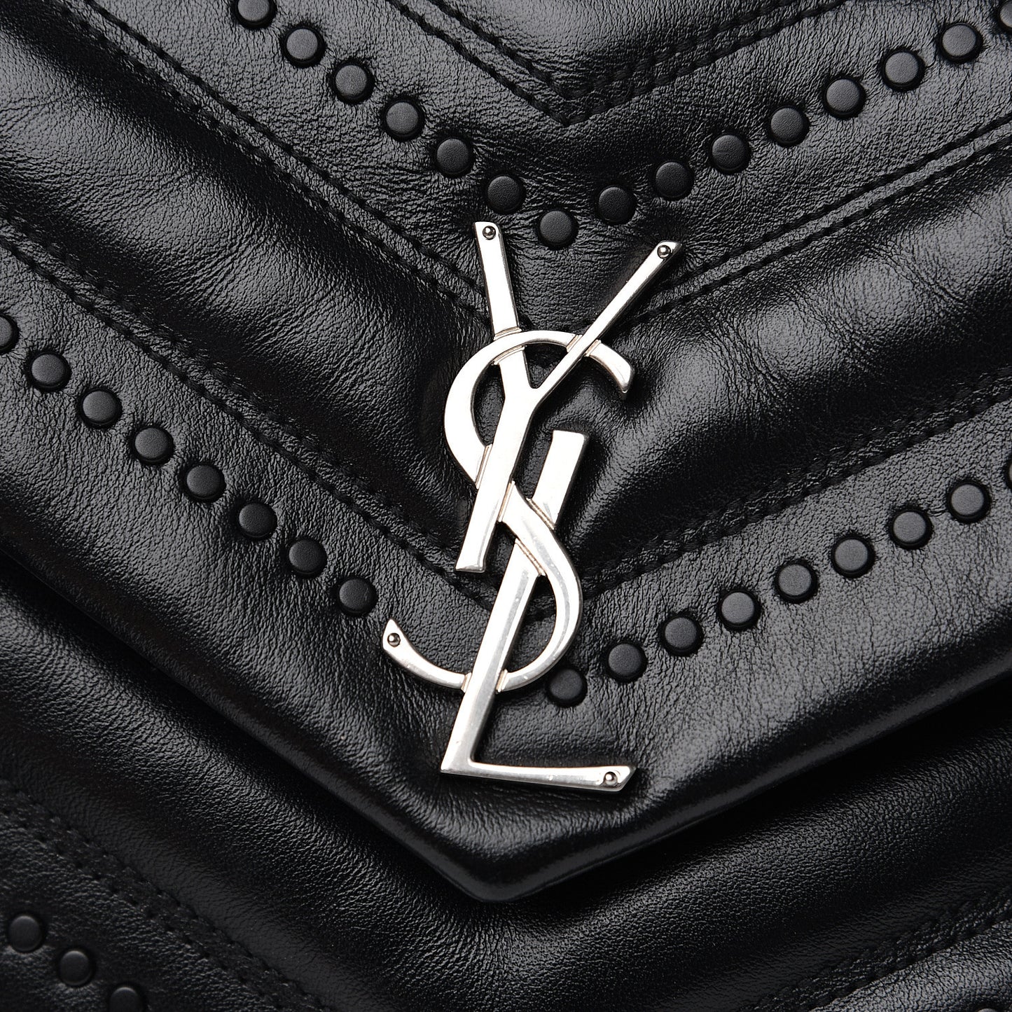 Calfskin Y Quilted Studded Monogram Small Loulou Chain Satchel Black
