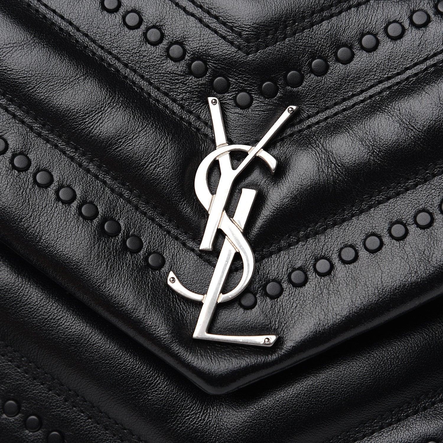 Saint Laurent Calfskin Y Quilted Studded Monogram Small Loulou Chain Satchel Black 11 of 11
