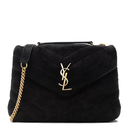 Saint Laurent Suede Calfskin Y Quilted Monogram Small Loulou Chain Satchel Black 1 of 11