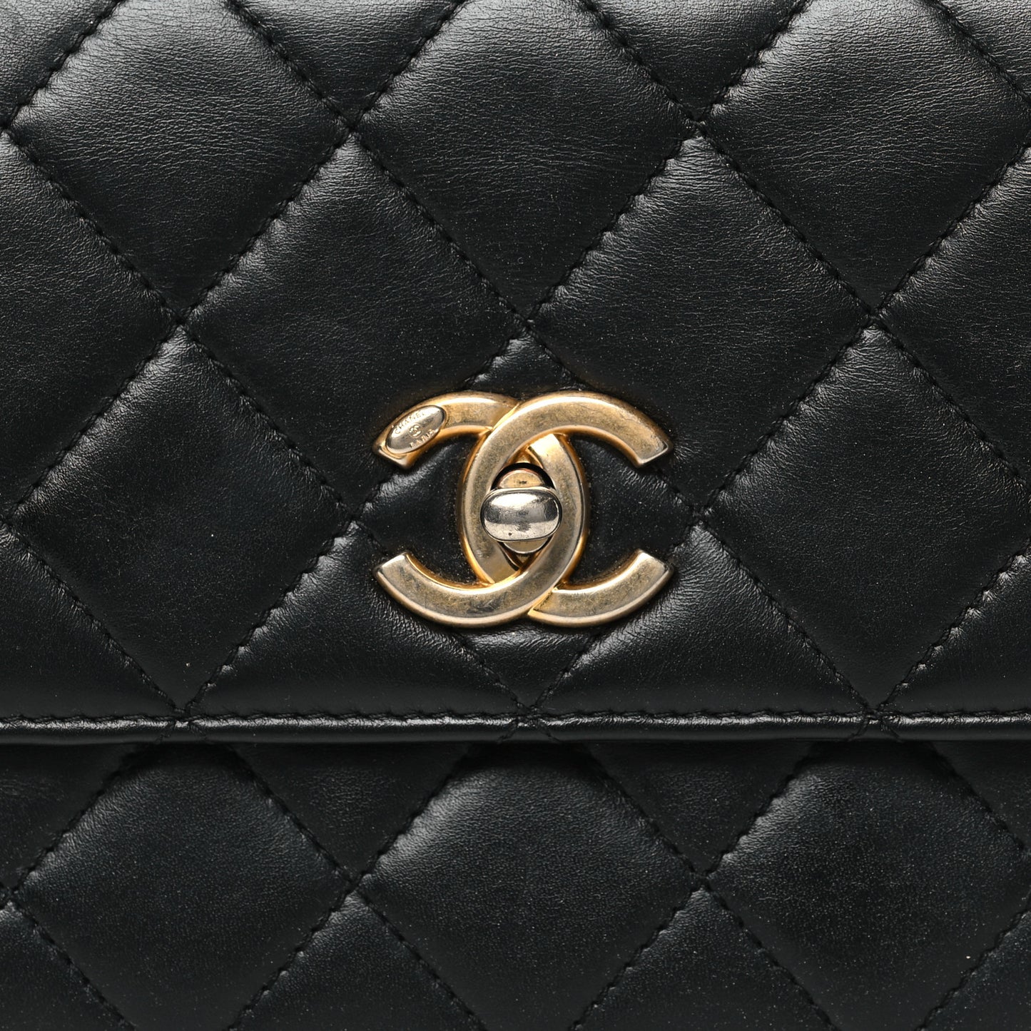 Lambskin Quilted Small Logo Top Handle Flap Black