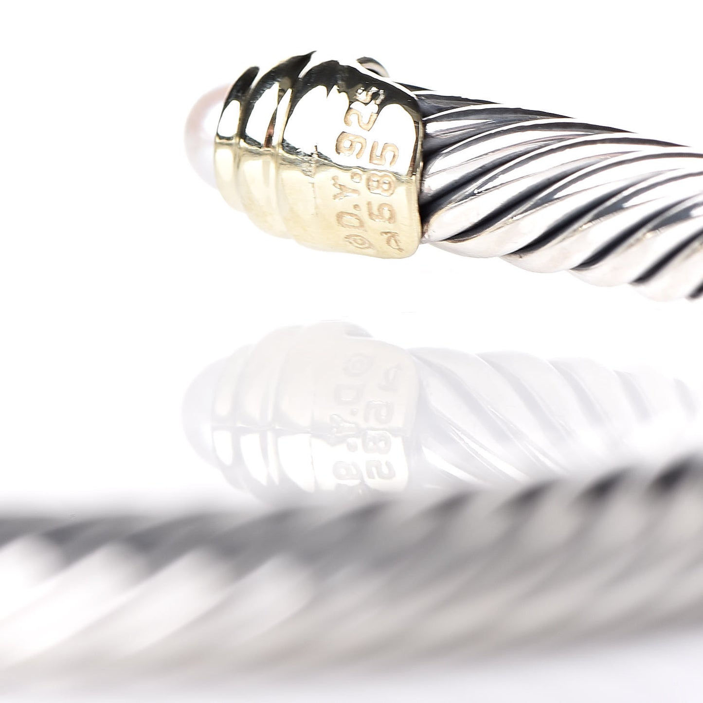 Sterling Silver 14K Yellow Gold Pearl 5mm Cable Classics Petite Color Bracelet