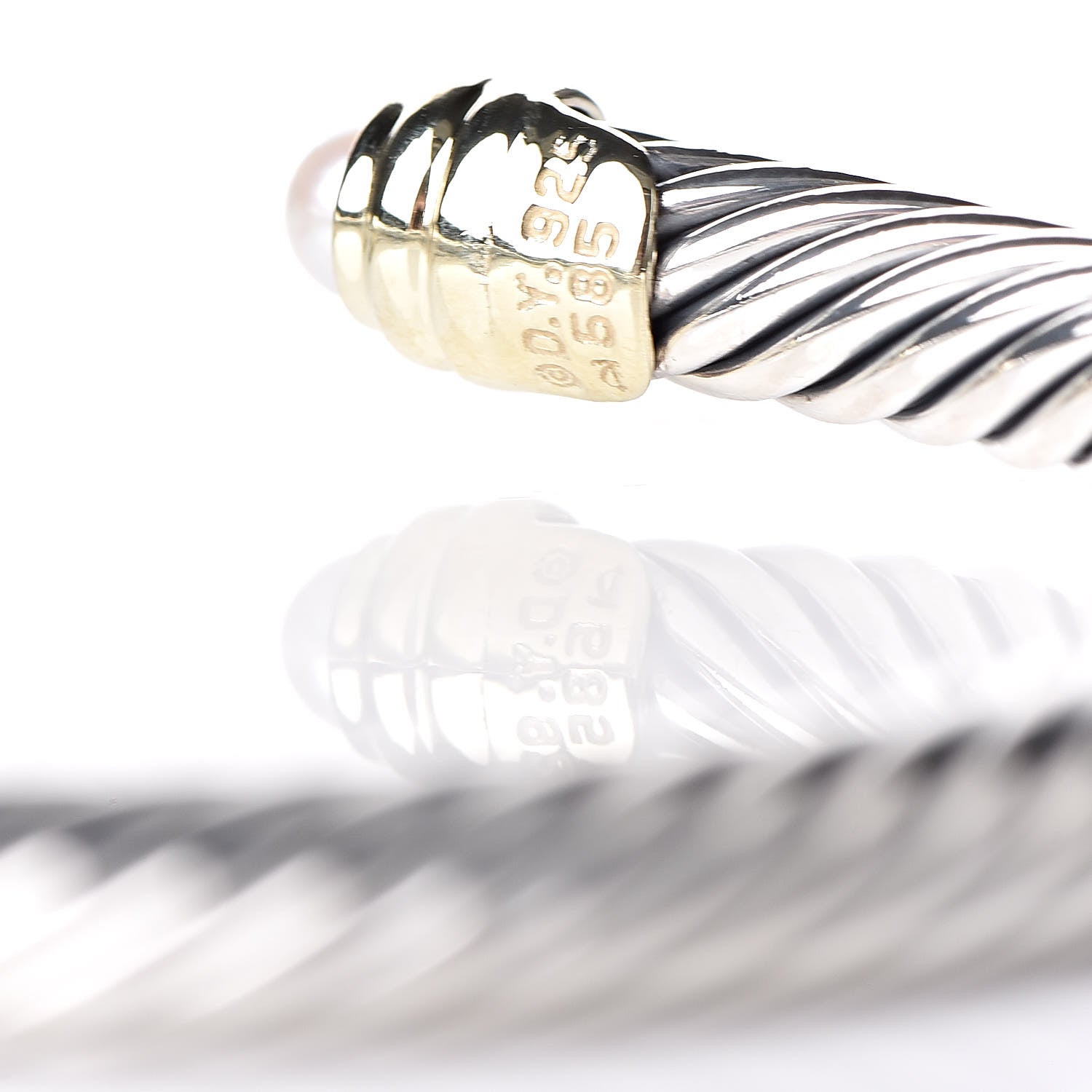 David Yurman Sterling Silver 14K Yellow Gold Pearl 5mm Cable Classics Petite Color Bracelet 6 of 6