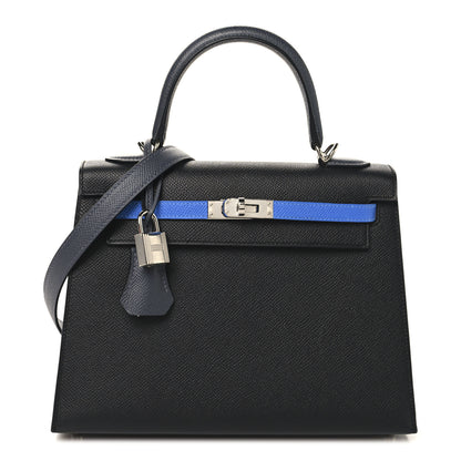 Hermes Epsom Tri-Color Kelly Sellier 25  Black Ardoise Bleu Zanzibar 1 of 13