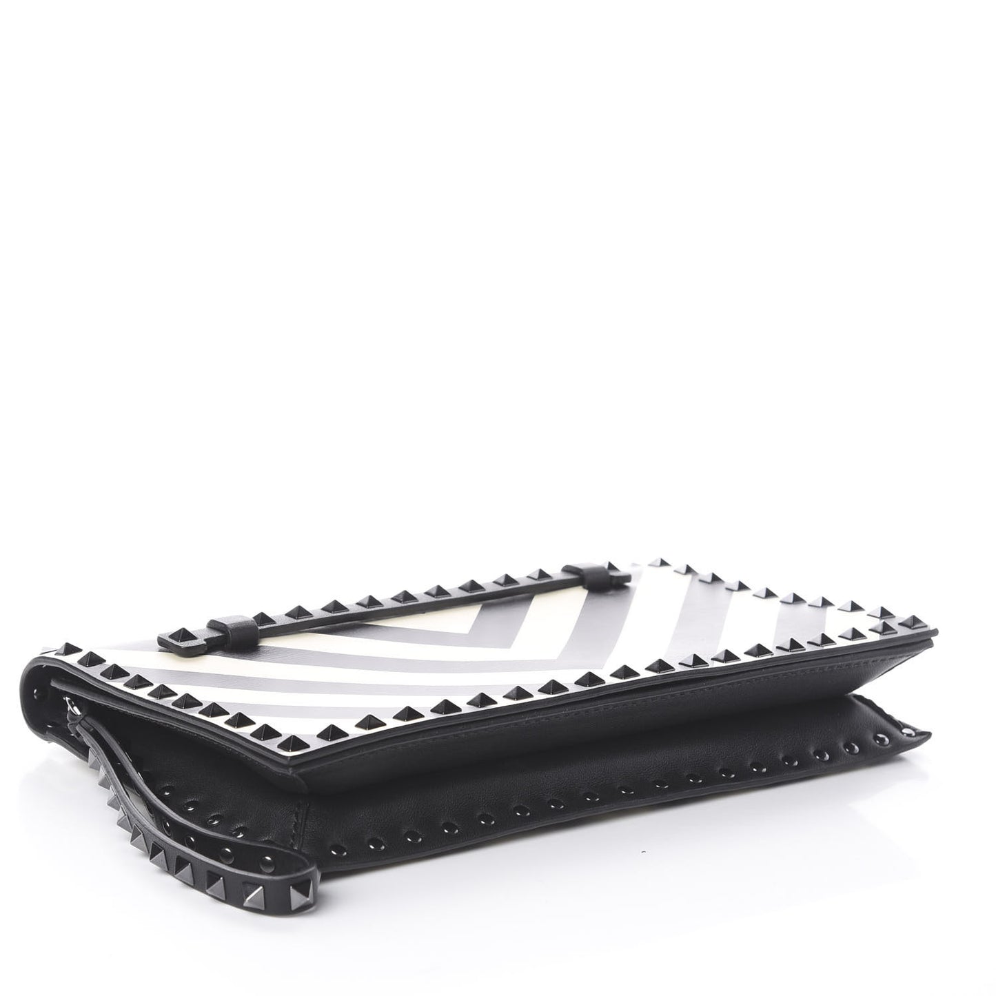 Nappa Chevron Striped Rockstud Wristlet Clutch Light Ivory Black