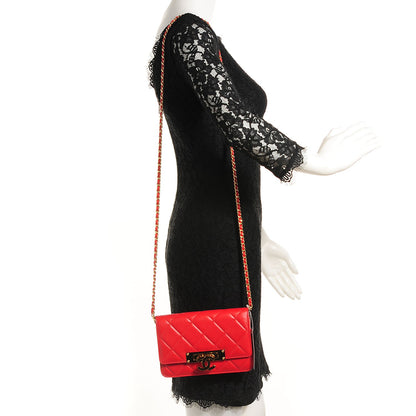 Chanel Lambskin Quilted Golden Class Wallet on Chain WOC Red 2 of 9