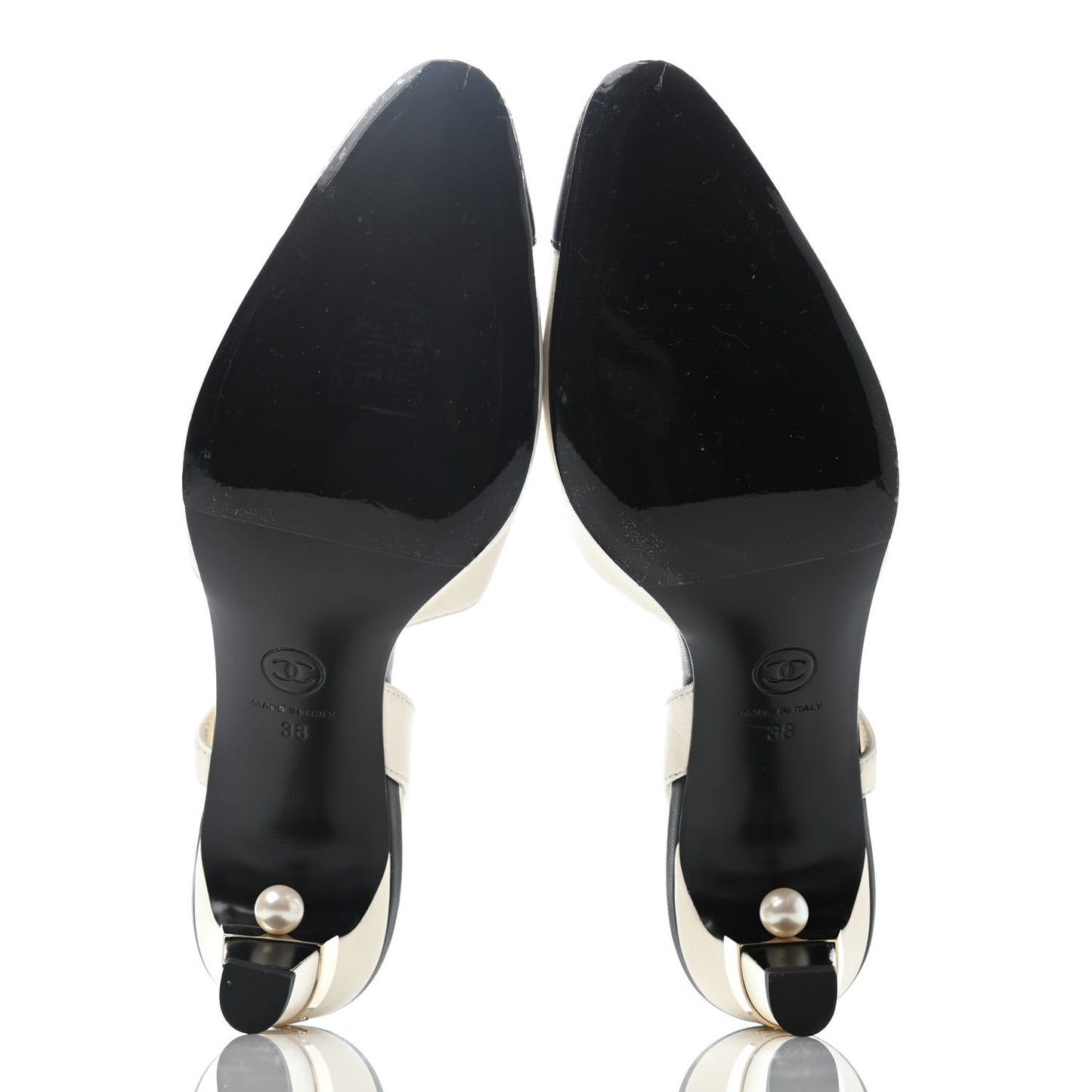 Lambskin Pearl Cap Toe CC Slingback Pumps 38 Ivory Black
