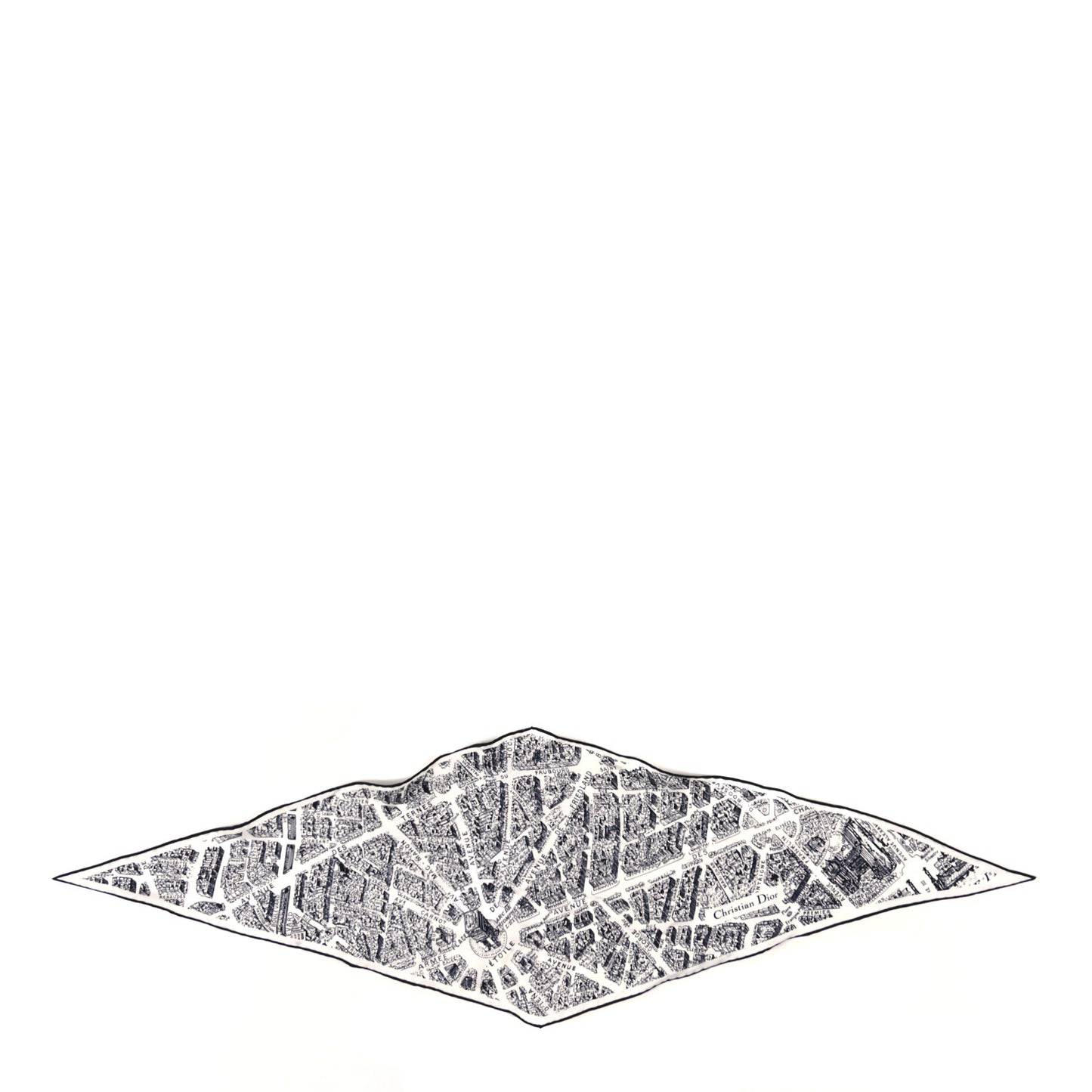 Silk Plan De Paris Print Diamond Scarf White