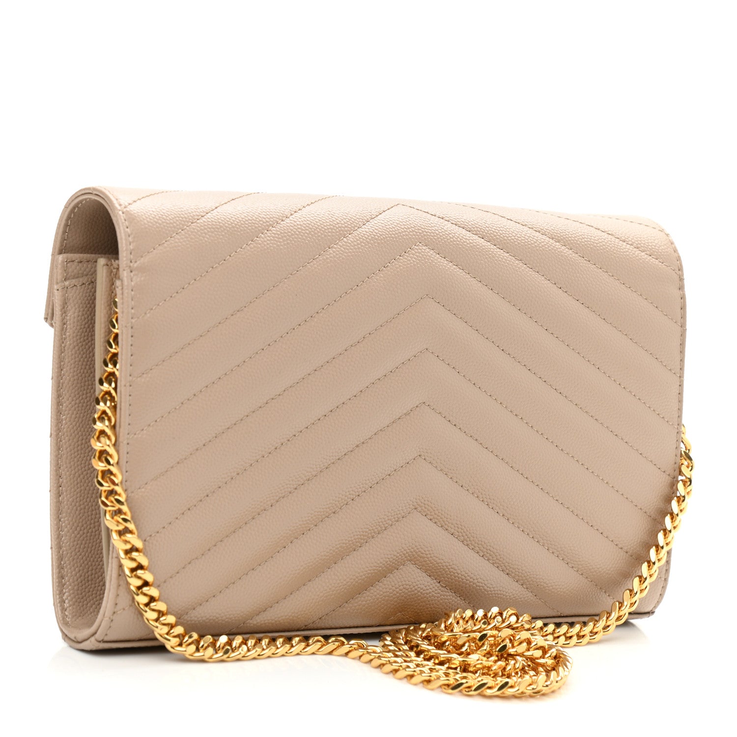 Saint Laurent Grain De Poudre Matelasse Chevron Monogram Chain Wallet Nude Powder 3 of 8