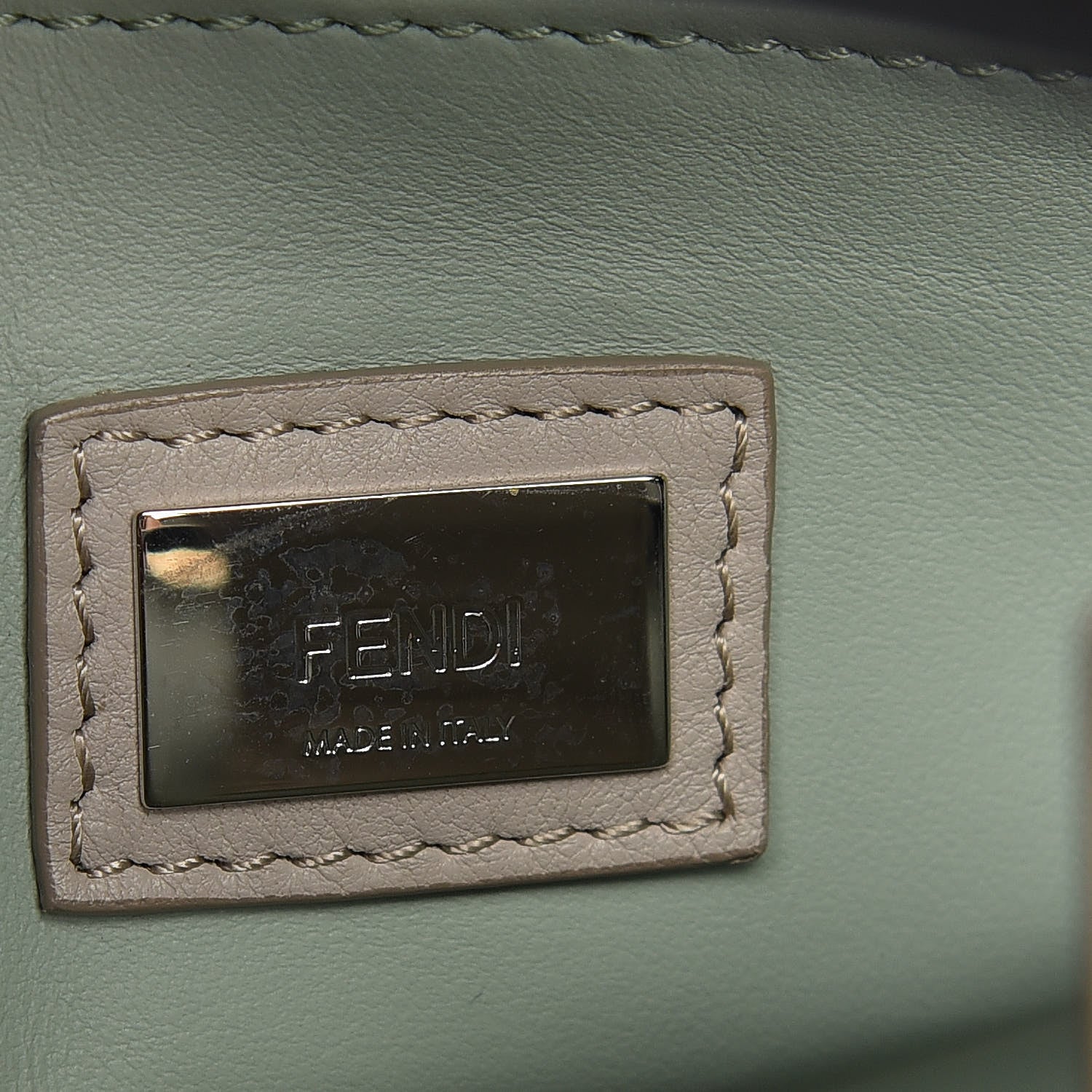 Fendi Vitello Dolce Fox Goat Bi-Color Sad Eyes Mirror Charm Petite 2Jours Tote Grigio Polvere Black 7 of 10