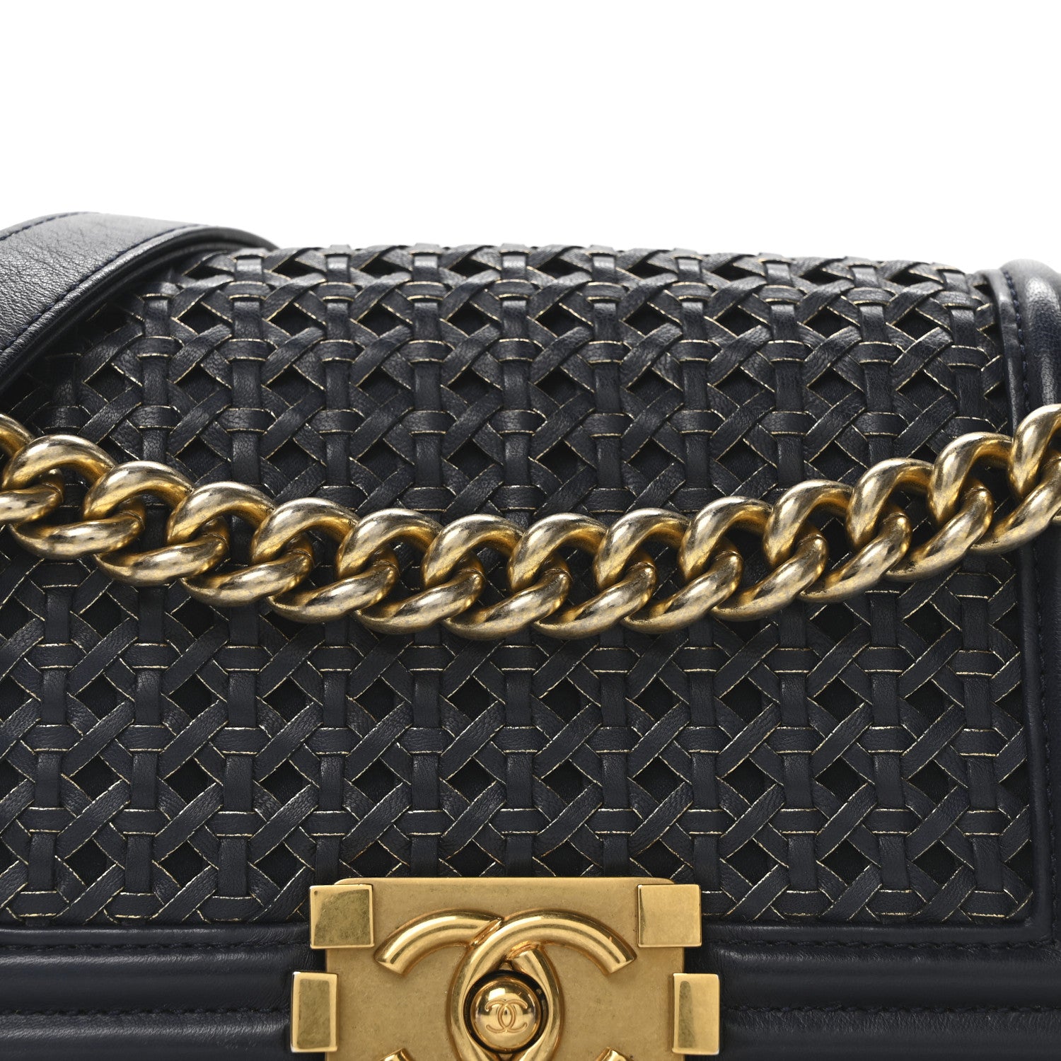 Chanel Sheepskin Braided Small Boy Reverso Flap Navy 8 of 10