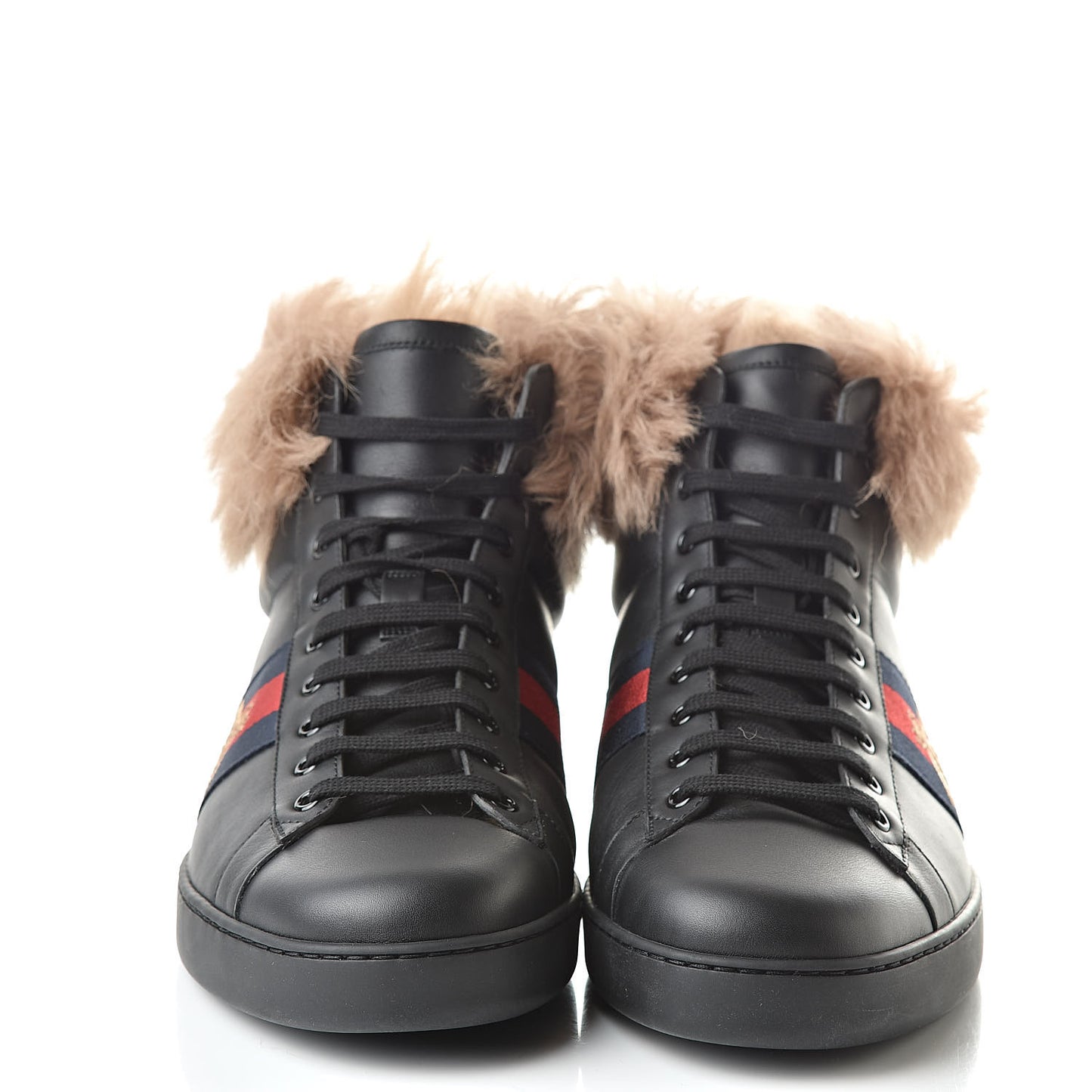 Calfskin Wool Web Bee Embroidered Mens Ace High Top Sneakers 12.5 Black