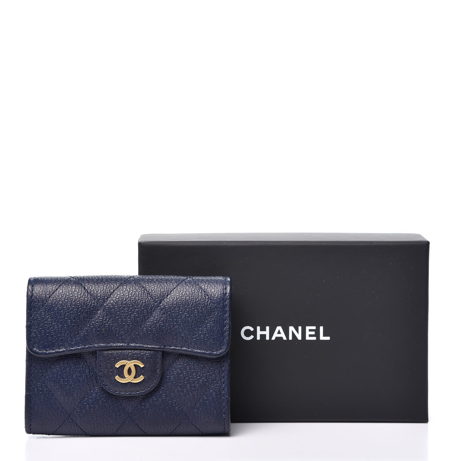 Chanel Letter Calfskin Embossed Quilted Card Holder Dark Blue 9 of 9