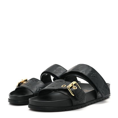 Louis Vuitton Lambskin Embossed Monogram Bom Dia Flat Mule Sandals 35 Black 4 of 9