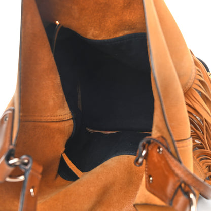 Burberry Suede Fringe Large Belgrove Bucket Bag Tan 5 of 14