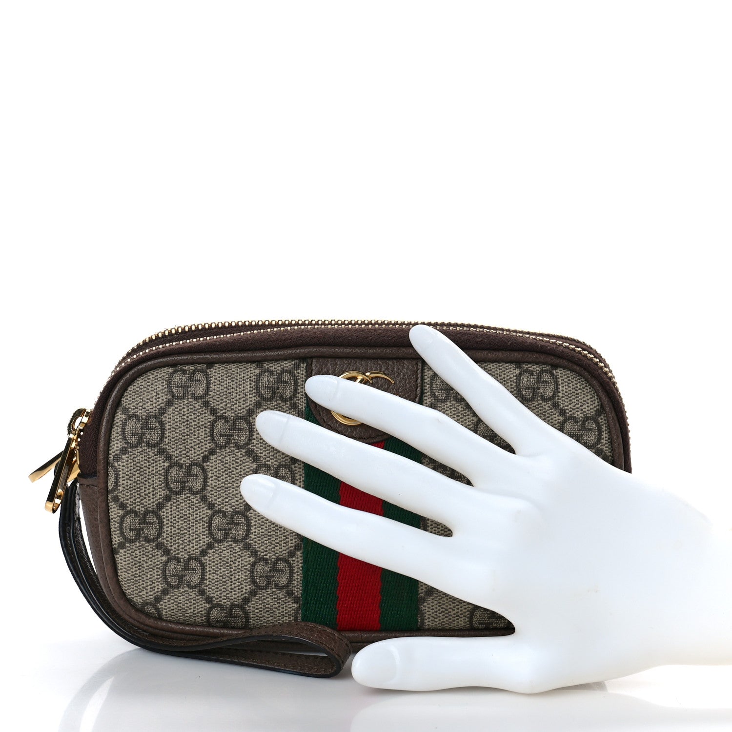 Gucci GG Supreme Monogram Web Ophidia Wristlet Beige New Acero 2 of 9
