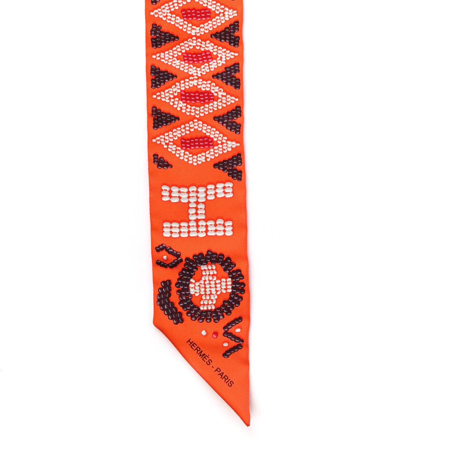Hermes Silk Kelly En Perles Twilly Orange Anthracite Frambroise 4 of 4