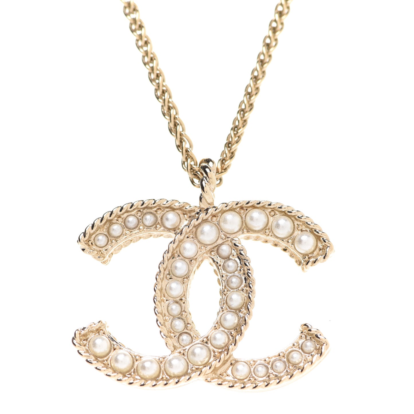 Pearl CC Pendant Necklace Gold