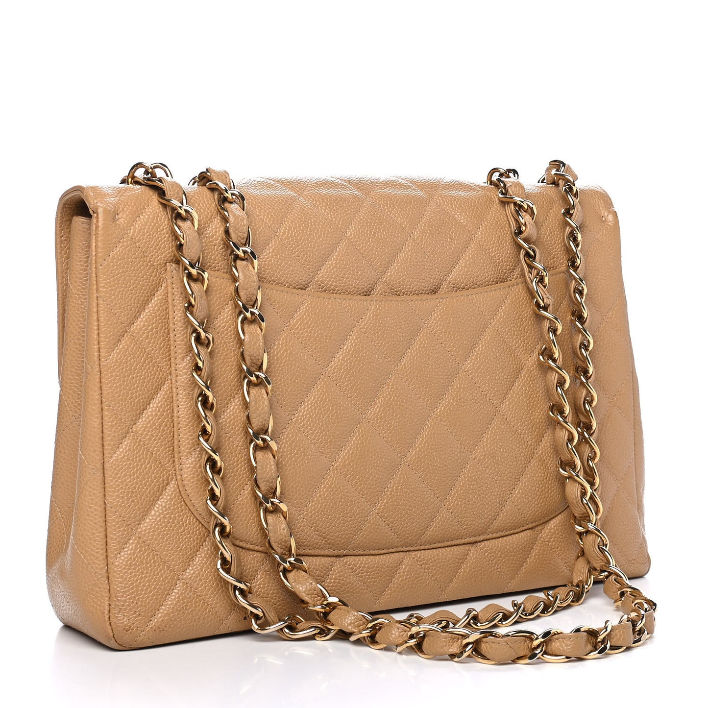 Caviar Quilted Jumbo Single Flap Beige