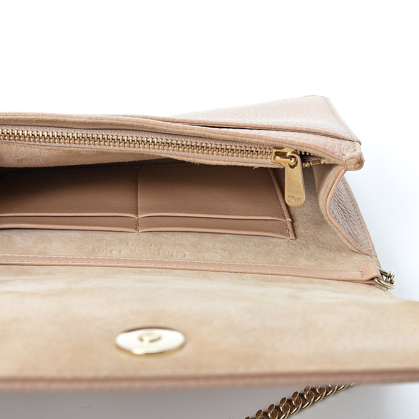 Grained Calfskin Diorama Wallet on Chain Pouch Nude