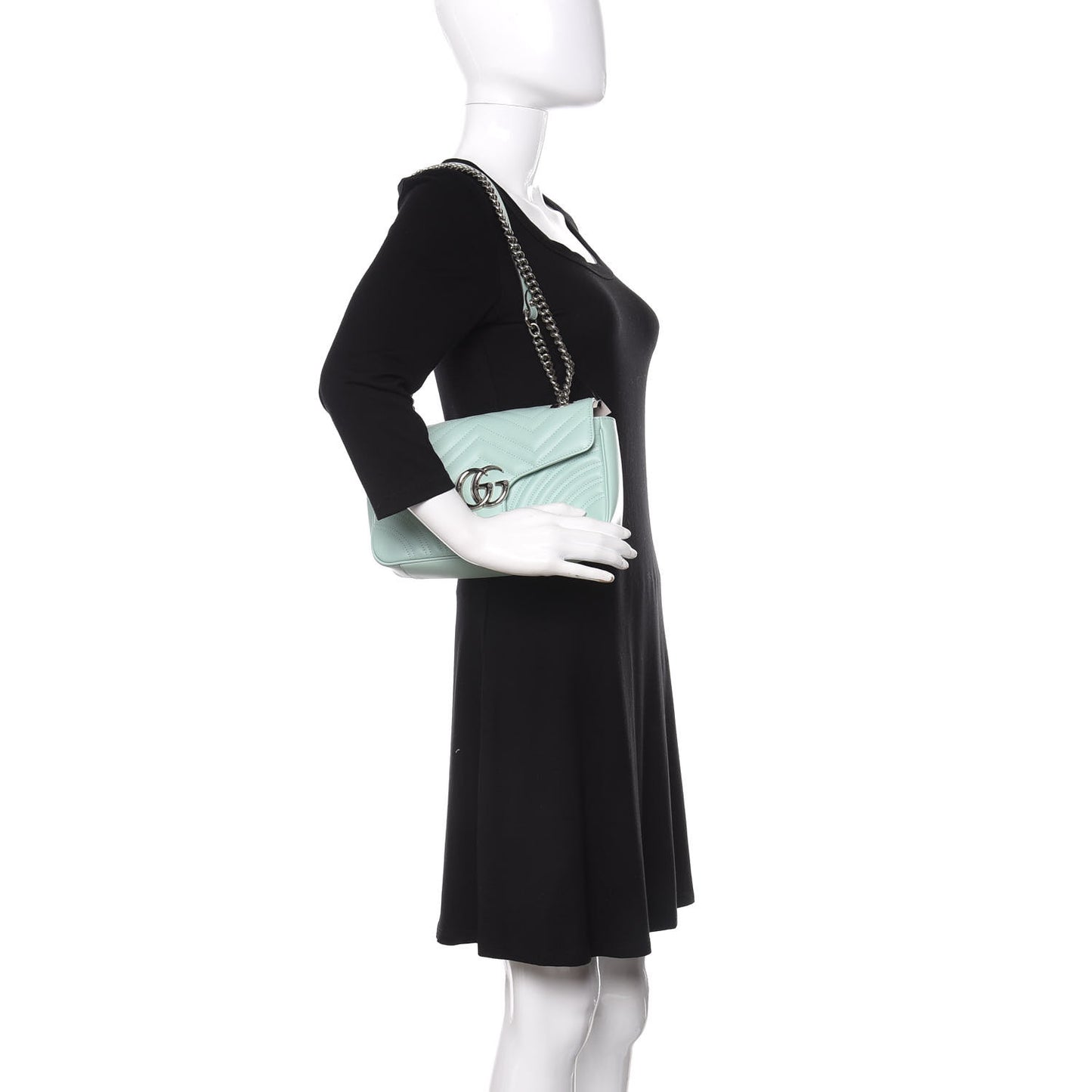 Calfskin Matelasse Small GG Marmont Shoulder Bag Water Green