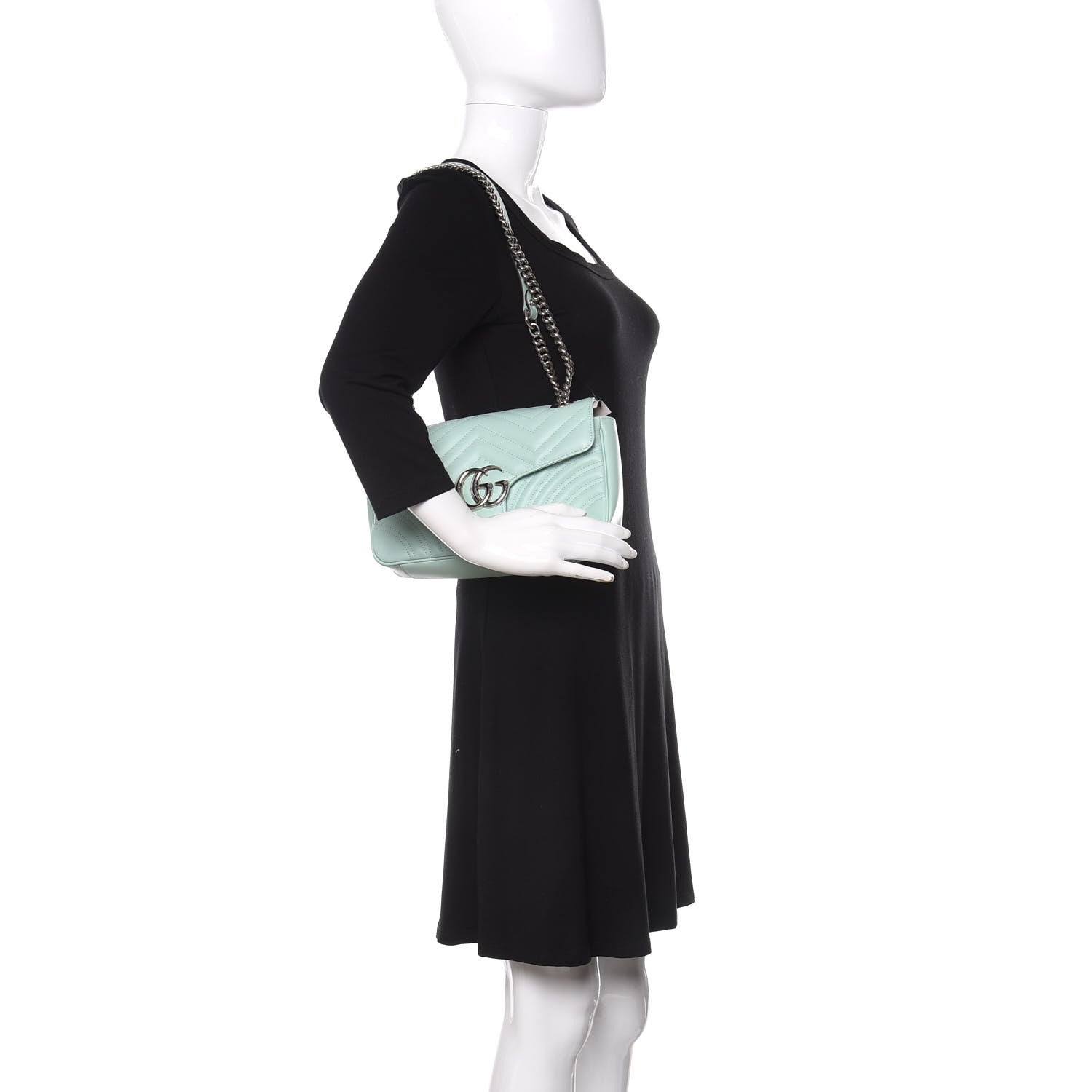 Gucci Calfskin Matelasse Small GG Marmont Shoulder Bag Water Green 3 of 12