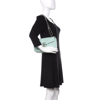 Gucci Calfskin Matelasse Small GG Marmont Shoulder Bag Water Green 3 of 12