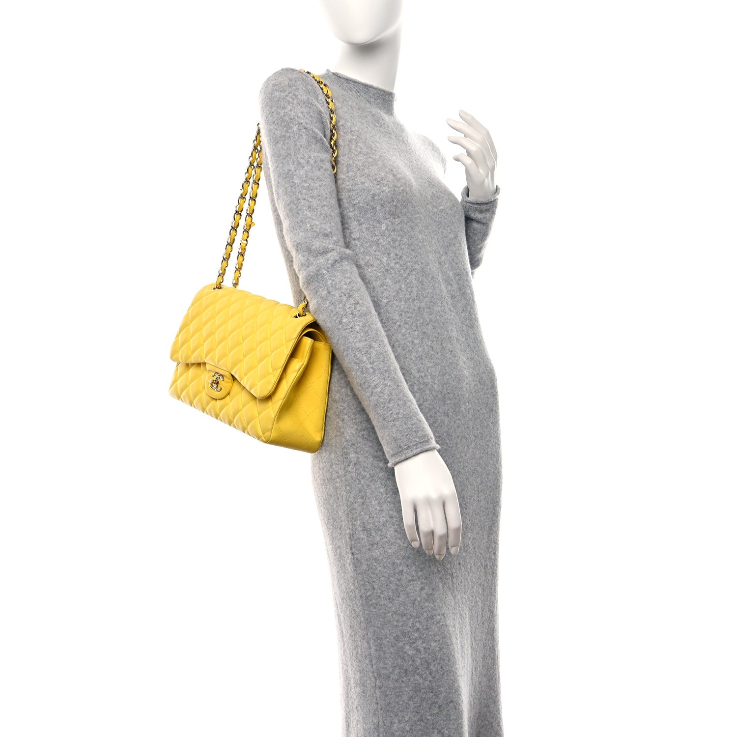 Chanel Lambskin Quilted Jumbo Double Flap Yellow 2 of 13