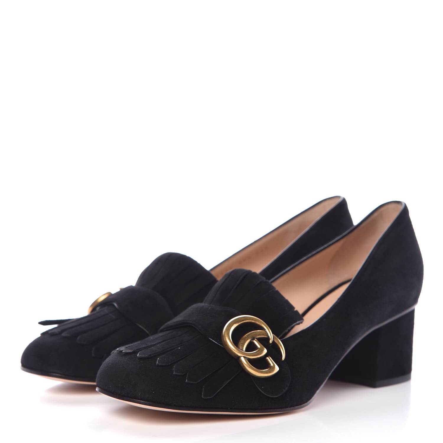 Gucci Kid Scamosciato GG Marmont Fringe 50mm Loafer Pumps 38.5 Black 3 of 11