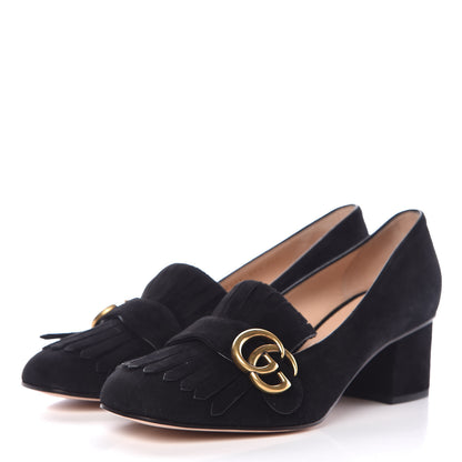 Gucci Kid Scamosciato GG Marmont Fringe 50mm Loafer Pumps 38.5 Black 3 of 11