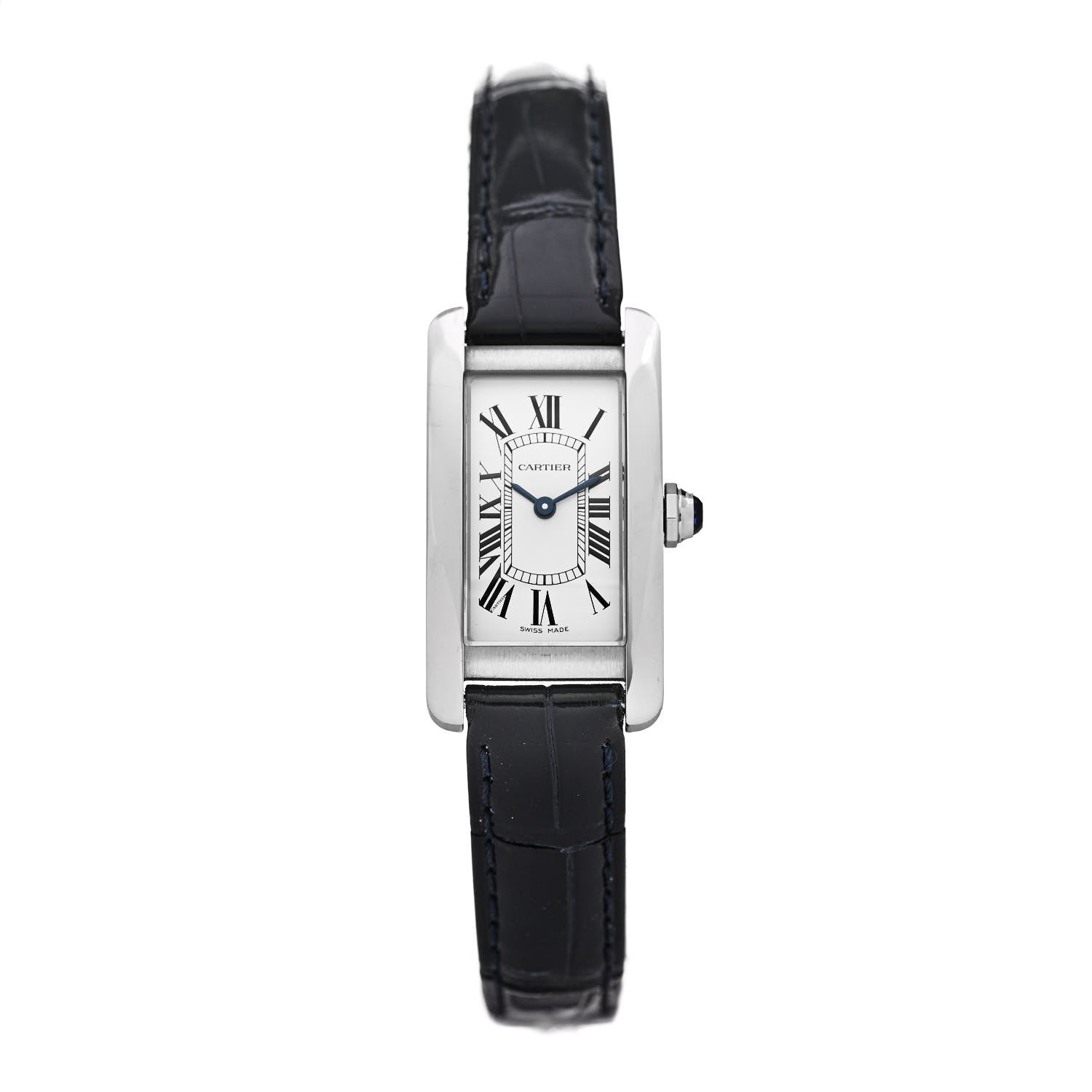 Cartier Stainless Steel Alligator 19mm Tank Americaine Quartz Watch Blue 1 of 6