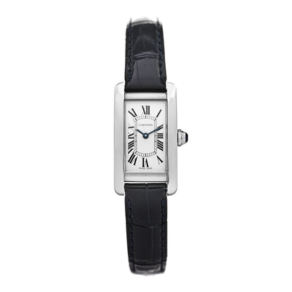 Cartier Stainless Steel Alligator 19mm Tank Americaine Quartz Watch Blue 1 of 6