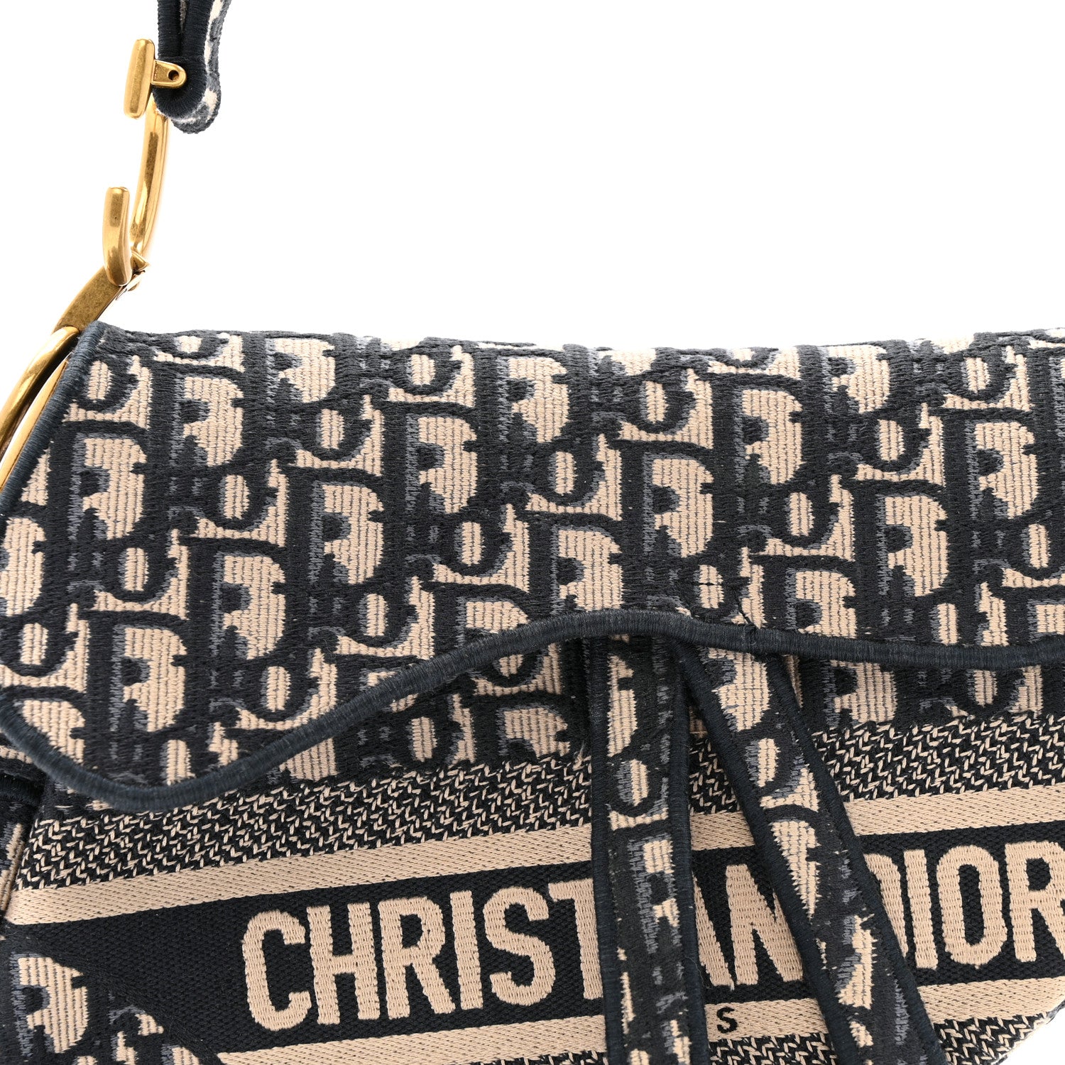 Christian Dior Oblique Embroidered Saddle Bag Blue 8 of 12
