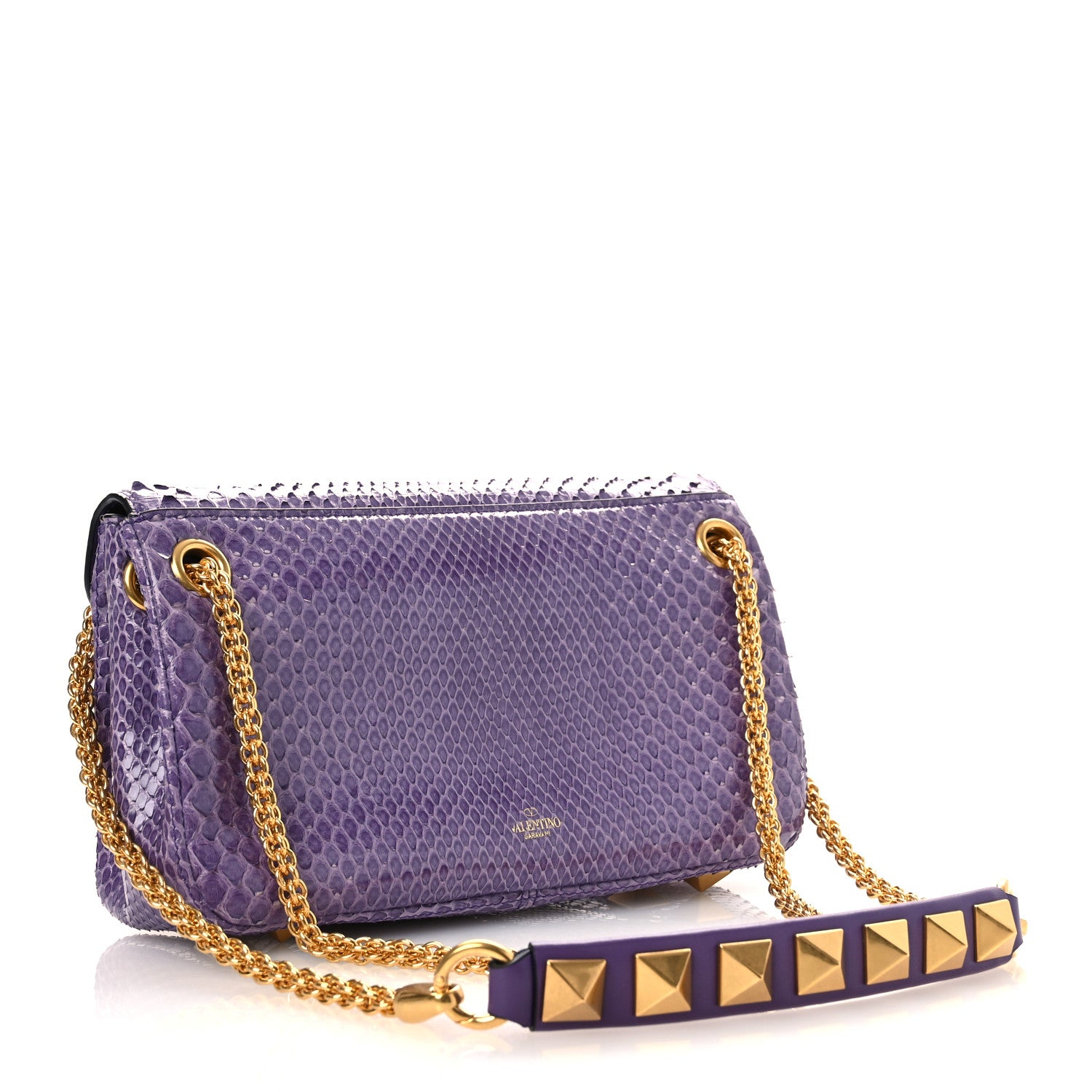 Valentino Garavani Snakeskin Stud Sign Shoulder Bag Purple 3 of 12