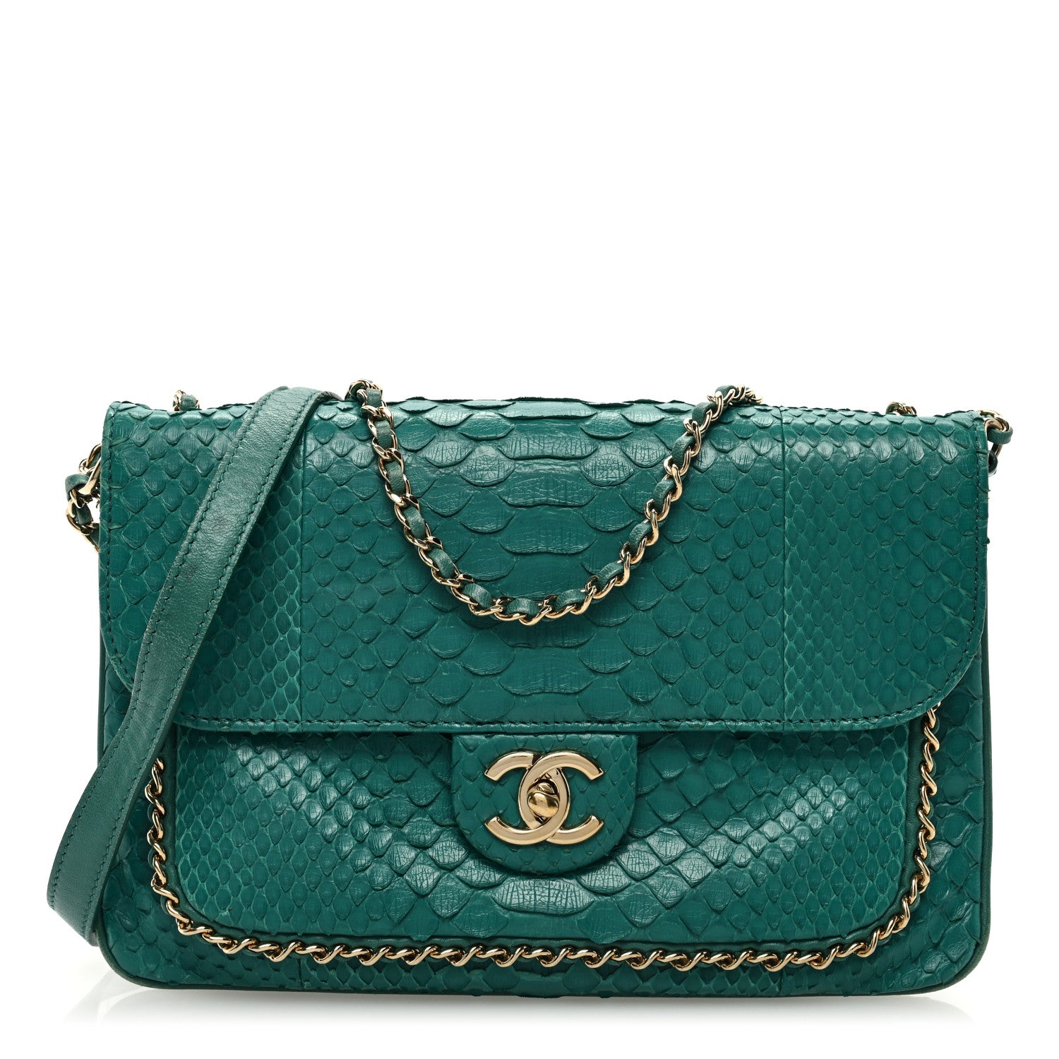 Chanel Snakeskin Chain Around Single Flap Turquoise 1 of 13