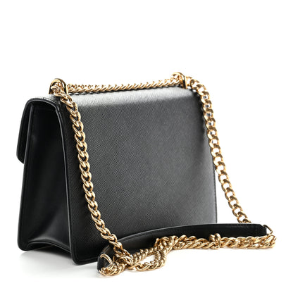 Prada Saffiano Soft Calfskin Metal Triangle Logo Envelope Chain Shoulder Bag Black 3 of 11