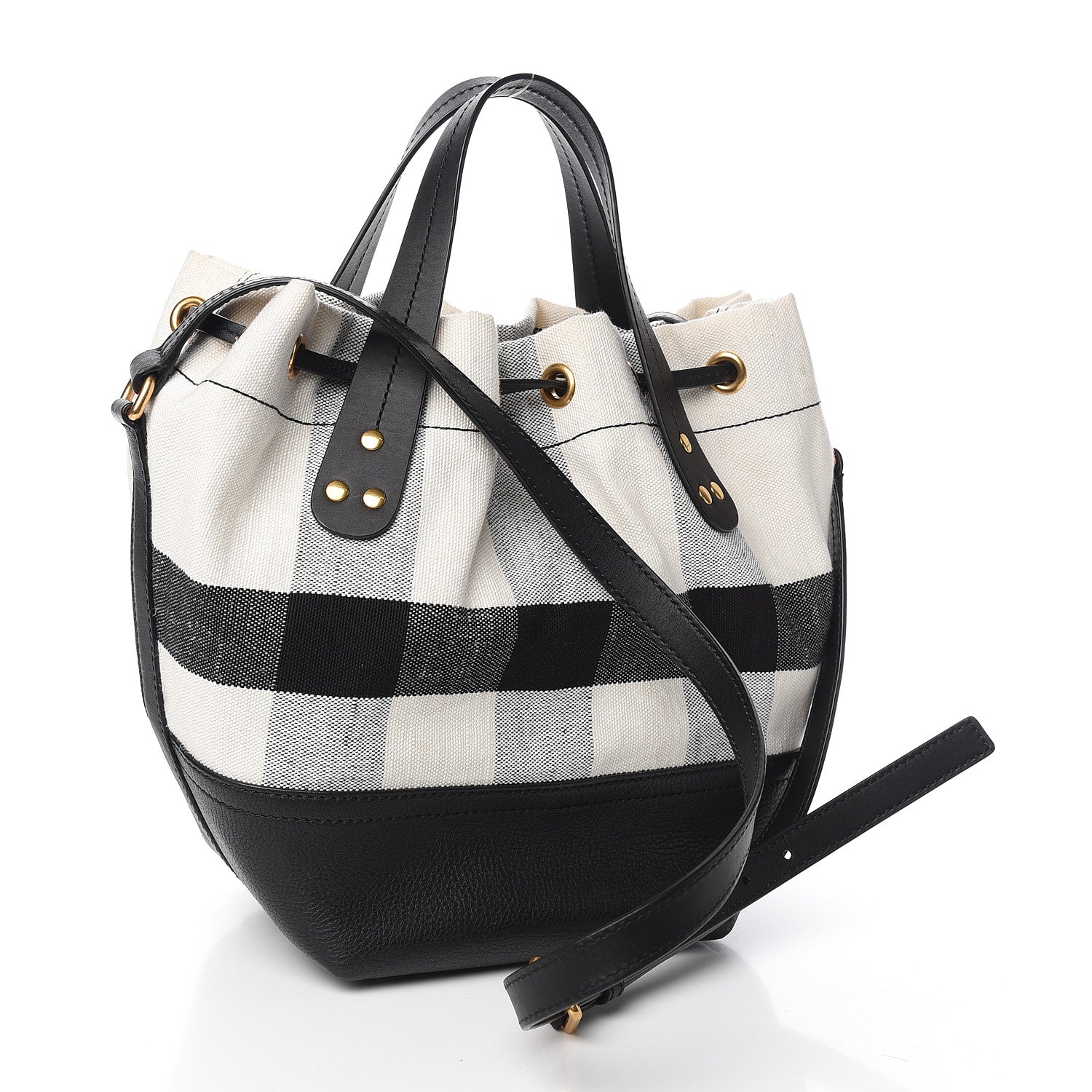 Burberry Canvas House Check Small Bucket Black White 4 of 12